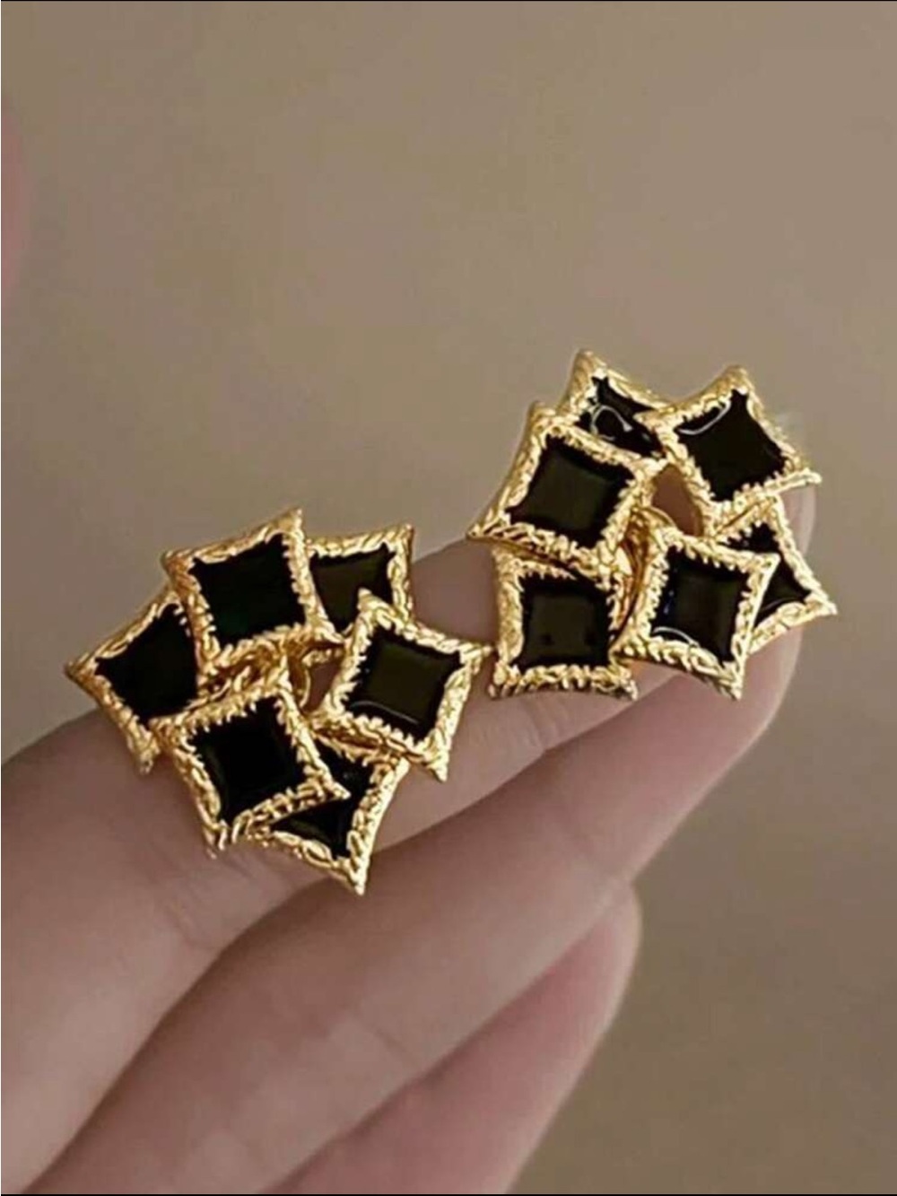 Gold and Black Square Cluster Stud Earrings - Women Jewelry